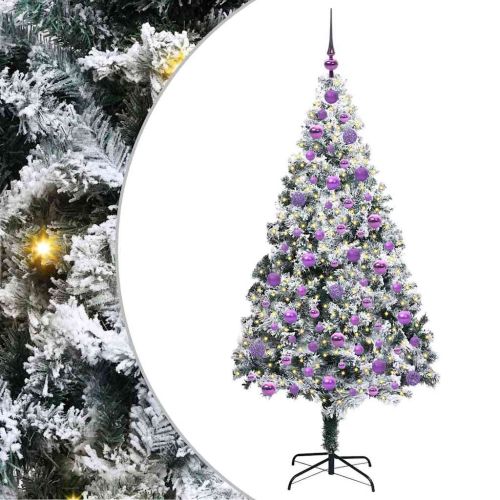 С изкуствено коледно дърво с 300 LED светодиода Бяло 180 cm