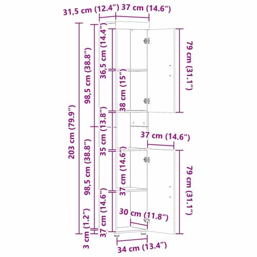 Комплект мебели за баня TULUM 3 pcs Сив Сонома 60 x 34 x 63 см