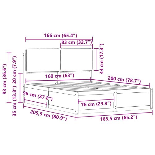 Леглова рамка с тапицирана гръбна част Светлосиво 160 x 200 cm