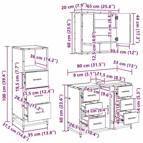 Комплект мебели за баня с рафт 3 pcs Черния дъб Инженерно дърво