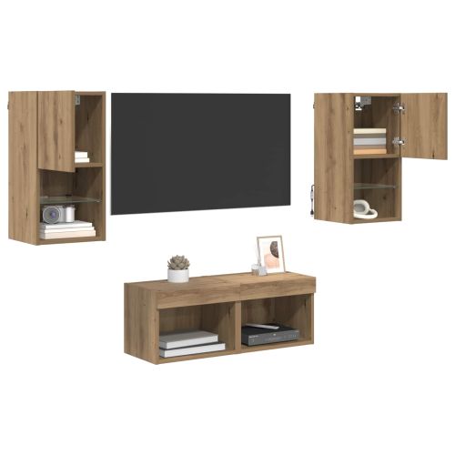 Кабинети за телевизор на стената 4 pcs Дъб Инженерно дърво