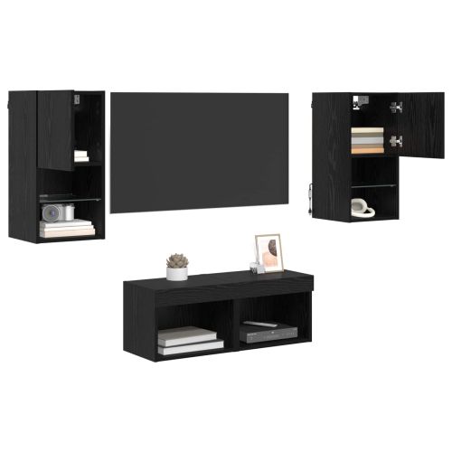 Кабинети за телевизор на стената 4 pcs Черния дъб