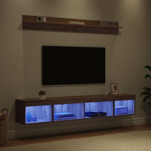 Комплект за стена на телевизор с LED 5 pcs Дъб Инженерно дърво