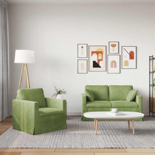 Комплект дивани 2 pcs Светло зелено 138 x 78 x 80 см Кадифе