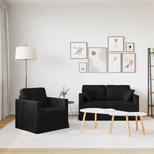 Комплект дивани 2 pcs Черно 138 x 78 x 80 см Кадифе
