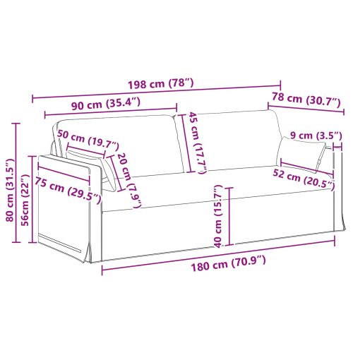 Комплект дивани 2 pcs Черно 198 x 78 x 80 см текстил