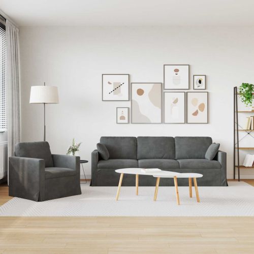 Комплект дивани 2 pcs Тъмен сив 228 x 78 x 80 см Кадифе