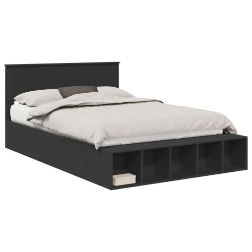 Рамка за легло с рафт Черно 140 x 200 cm Инженерно дърво