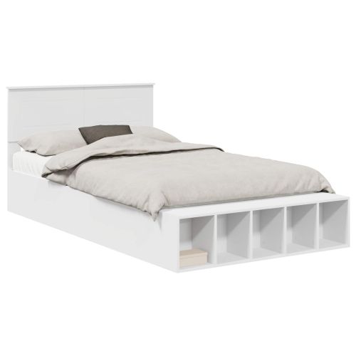 Рамка за легло с рафт Бяло 135 x 190 cm Инженерно дърво