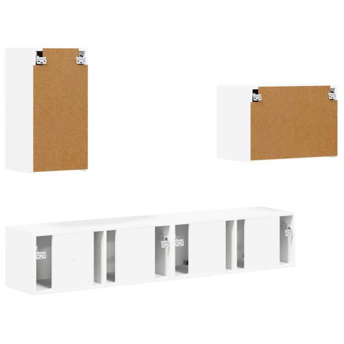 Комплект за стена на телевизор 4 pcs Бяло Инженерно дърво