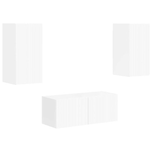 Комплект ТВ шкаф 2 pcs Лъскаво бяло Инженерно дърво