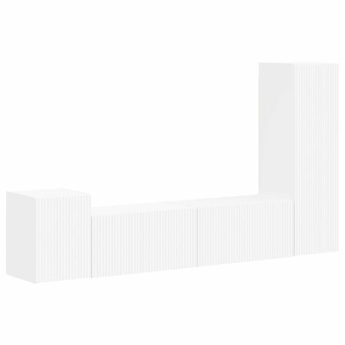 Комплект ТВ шкаф Монтиране на стена 4 pcs Бяло Инженерно дърво