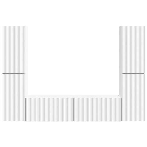 Комплект ТВ шкаф 6 pcs Бяло Инженерно дърво