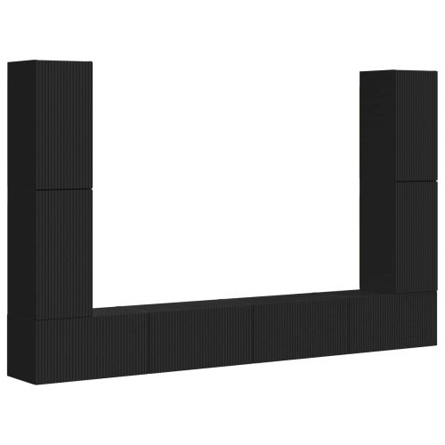Комплект ТВ шкаф 8 pcs Черно Инженерно дърво