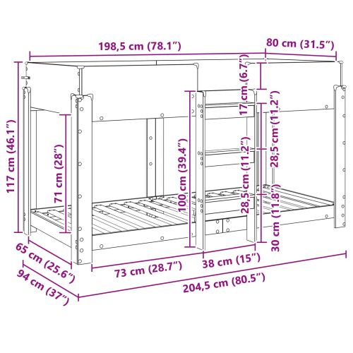 Двуетажно легло за деца Дъб 80 x 200 cm Инженерно дърво