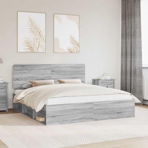 Рамка за легло Сив Сонома 200 x 200 cm Солидно борово дърво