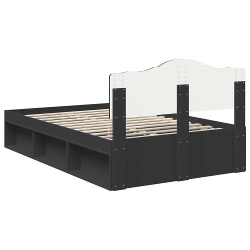 Рамка за легло Черно 135 x 190 cm Солидно борово дърво