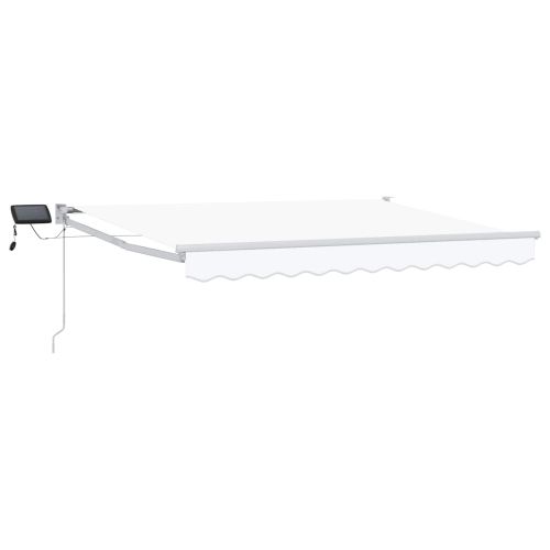 Ръчен изтеглящ сенник с LED светлини Бял 3 x 2,5 m