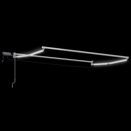 Ръчен изтеглящ сенник с LED светлини Бежов и бял 3,5 x 2,5 m