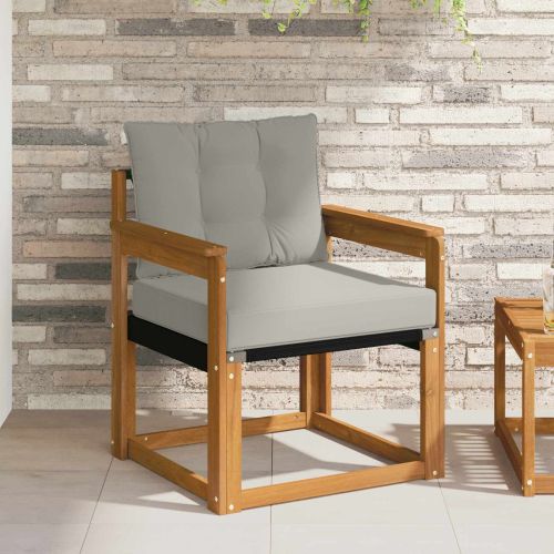 Външен диван Солидно акациево дърво Естествено и светло сиво