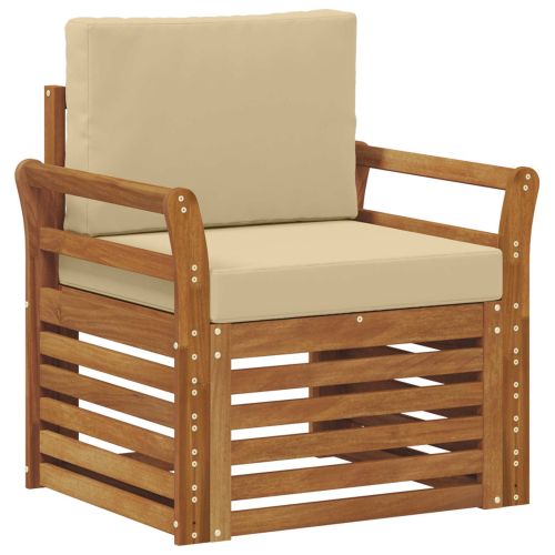 Външен диван Солидно акациево дърво и полиестер Натурално