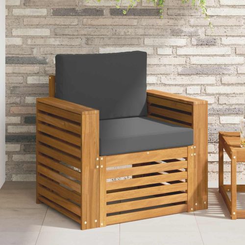 Външен диван Солидно акациево дърво и полиестер Натурално