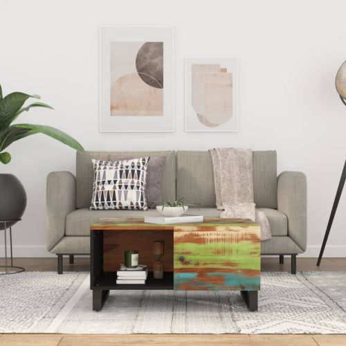 Маса за кафе, 80x50x40 см, регенериран масив и инженерно дърво