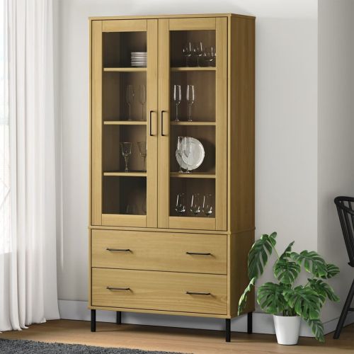 Библиотека метални крака кафява 85x35x172,5 см дърво масив OSLO
