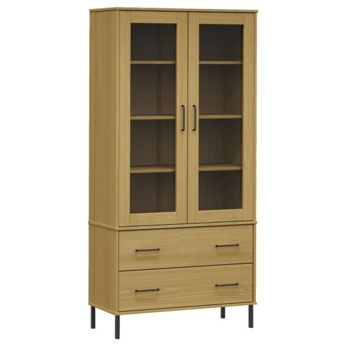 Библиотека метални крака кафява 85x35x172,5 см дърво масив OSLO