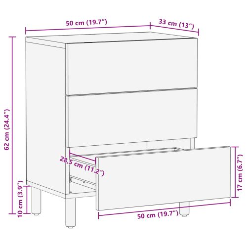 Нощен шкаф Бяло 50 x 33 x 62 см Солидно мангово дърво