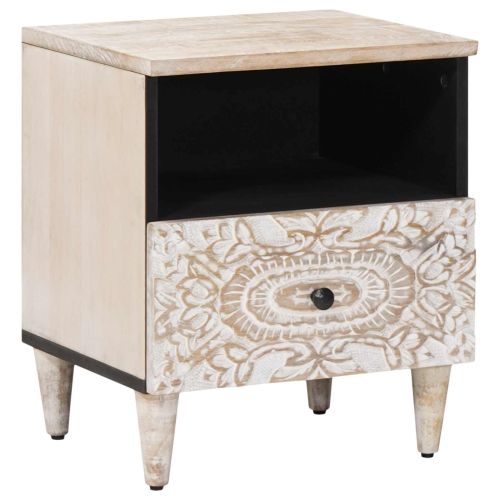 Леглов шкаф Бяло 40 x 33 x 46 см Солидно мангово дърво