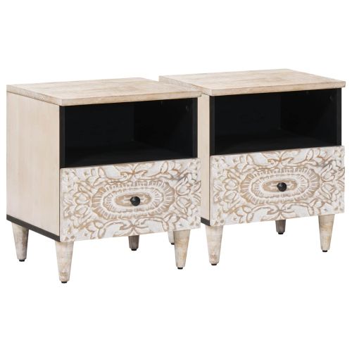 Леглов шкаф 2 pcs Бяло 40 x 33 x 46 см Солидно мангово дърво