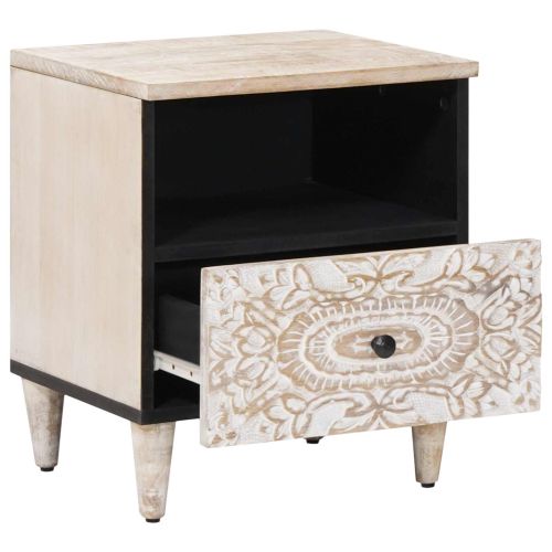 Леглов шкаф 2 pcs Бяло 40 x 33 x 46 см Солидно мангово дърво