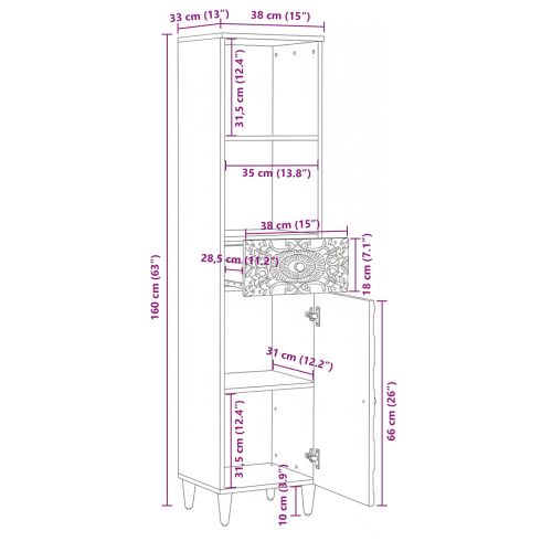 Шкаф за баня Бяло 38 x 33,5 x 160 см Солидно мангово дърво