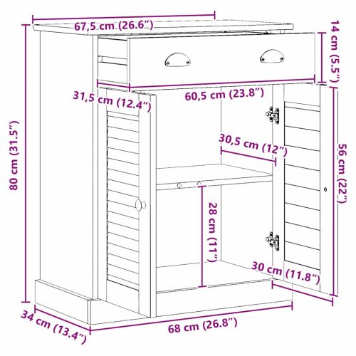 Шкаф за баня с рафт VIGO Кафяв и меден кафяв 68 x 34 x 80 см