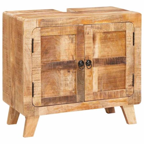 Шкаф за баня Кафяво Солидно мангово дърво и инженерно дърво