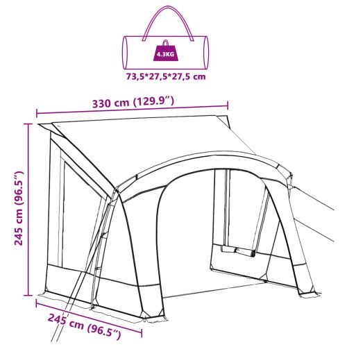 Тент за каравана за 3-ма Сив и оранжев 330 x 252 x 245 см