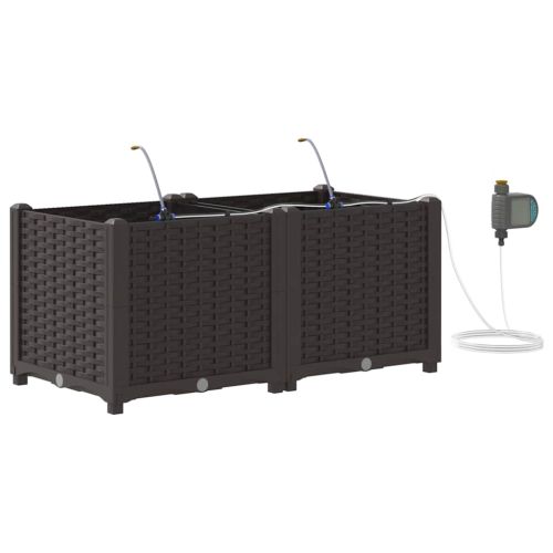 Градинска саксия 2 pcs Кафяво Пластмаса