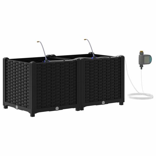 Градинска саксия 2 pcs Черен Пластмаса