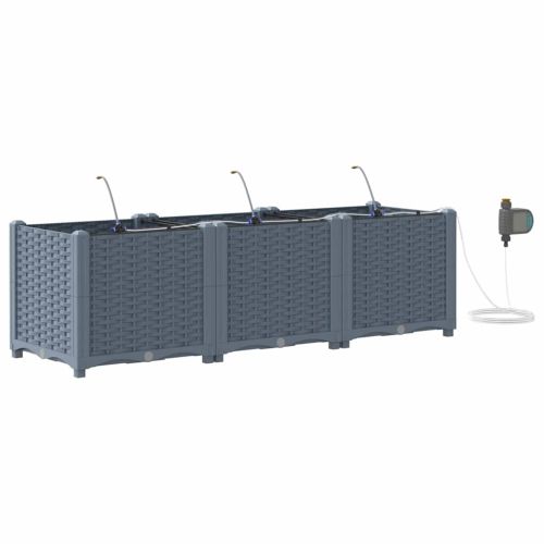 Градинска саксия 3 pcs Светло сиво Пластмаса