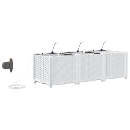 Градинска саксия 3 pcs Бял Пластмаса