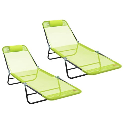 Сгъваем шезлонг 2 pcs Зелен 182 x 55 x 85,5 см Textilene