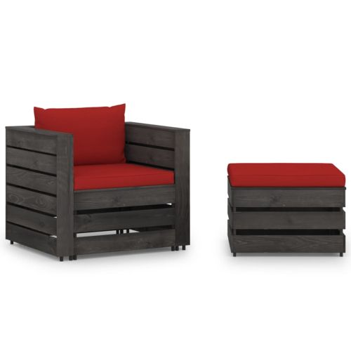 Градински лаундж комплект 2 части възглавници сива импрегнация