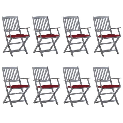 Сгъваеми градински столове, 8 бр, с възглавници, акация масив