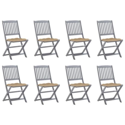 Сгъваеми градински столове, 8 бр, с възглавници, акация масив