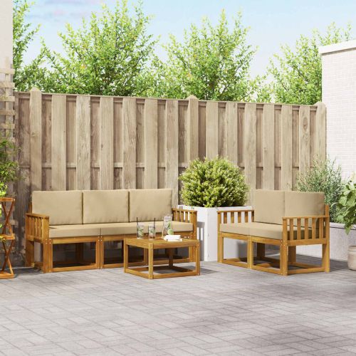 Комплект дивани за открито 6 pcs Натурален и Бежов