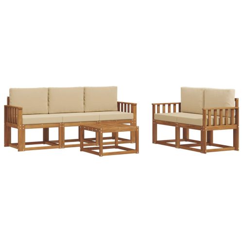 Комплект дивани за открито 6 pcs Натурален и Бежов