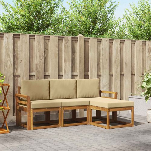 Комплект дивани за открито 4 pcs Натурален и Бежов
