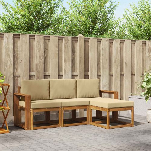 Комплект дивани за открито 4 pcs Натурален и Бежов