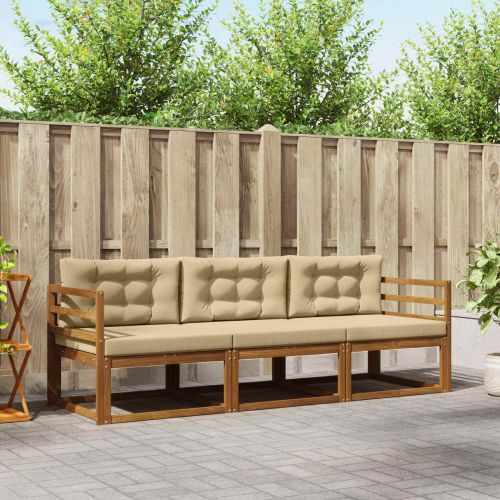 Комплект дивани за открито 3 pcs Натурален и Бежов